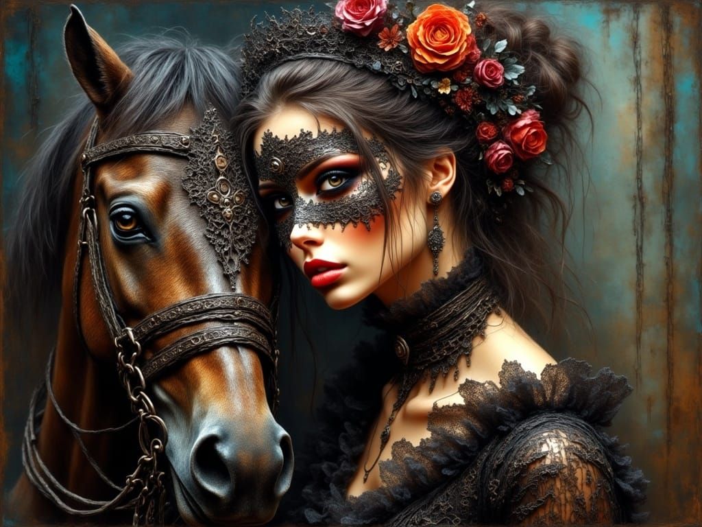 Ethereal Lady in Macabre Gypsy Carriage Scene