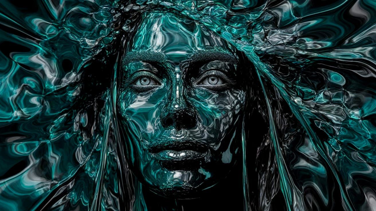 Meditative Woman with Refractive Liquid in Suprematist Style