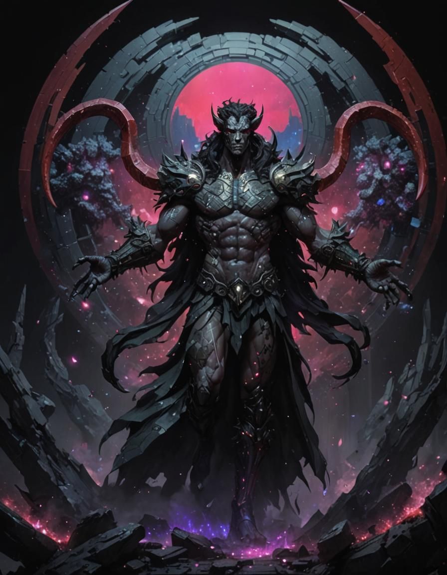 Pixelated Neofuturistic Satyr in a Surrealist Landscape