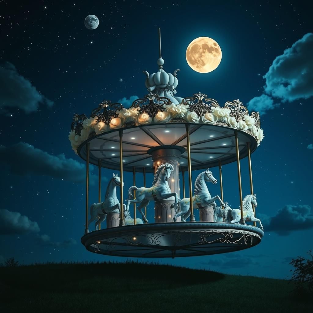 Enchanted Carousel Floating in Starry Night Sky
