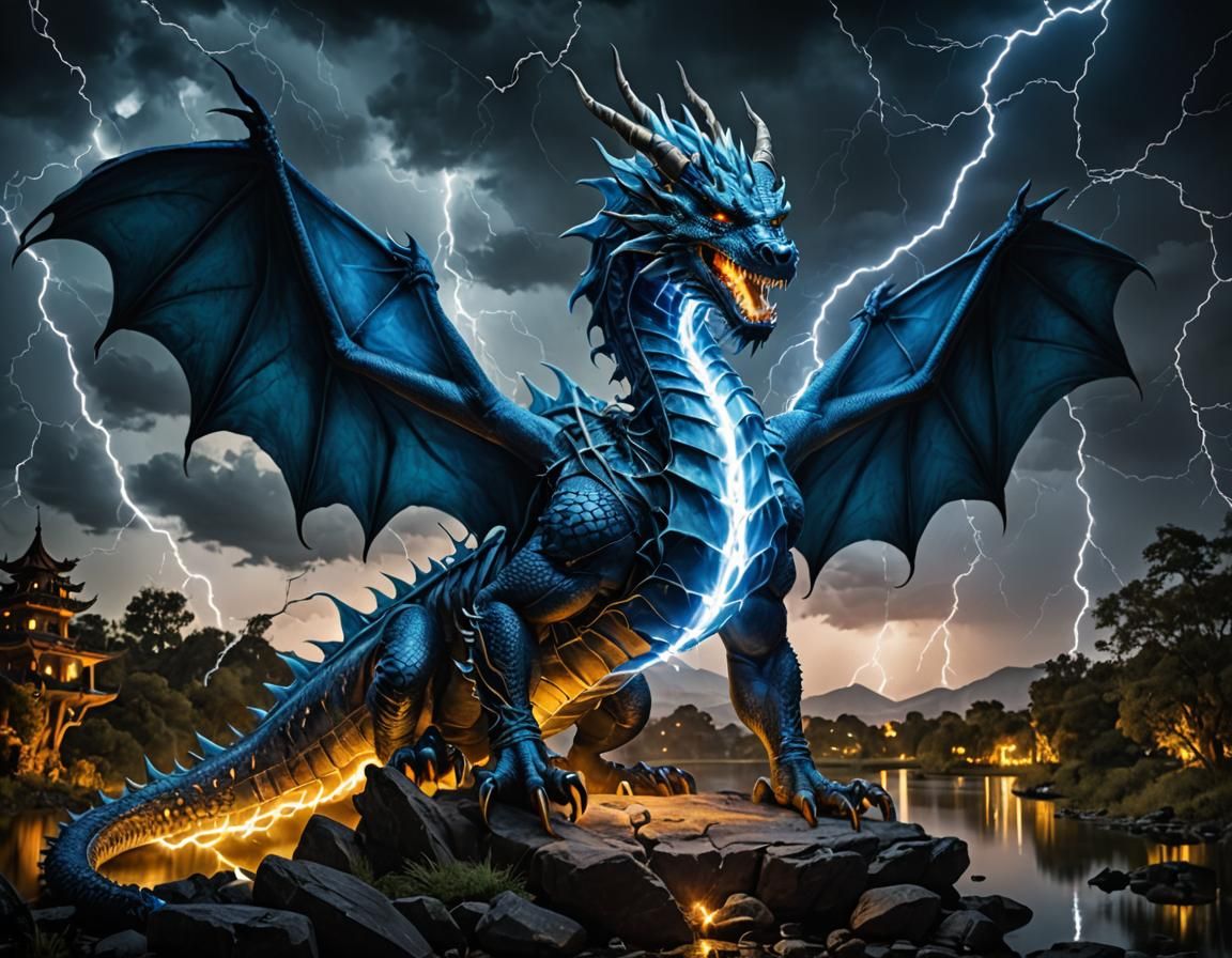 Electric Blue Lightning Dragon in Dramatic Lighting