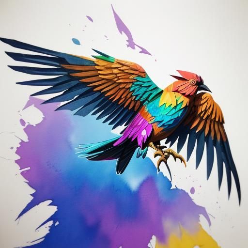 Colorful Origami Bird Unfolding in Vibrant Street Art