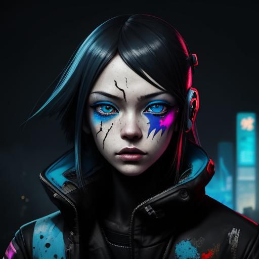 Lonely Battle Android in Cyberpunk Street Art