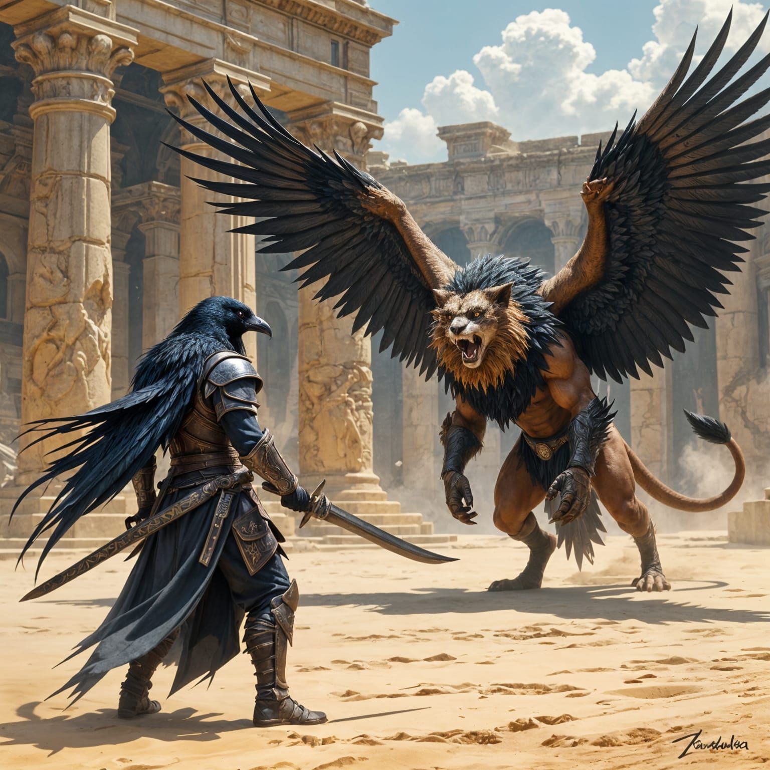 Kenku Warrior vs Manticore in a Grand Arena