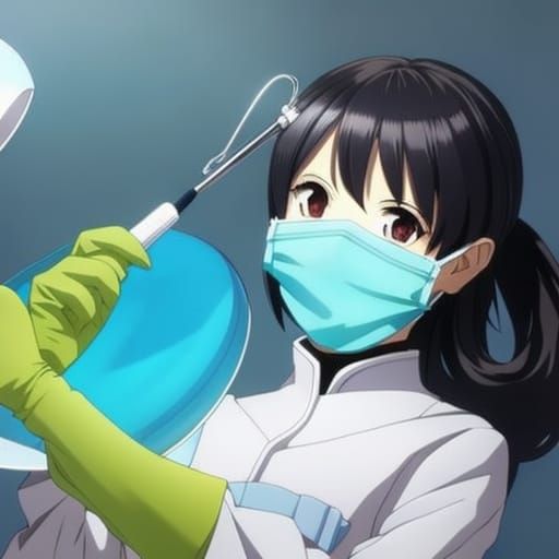 Anime Style Dentist Holding Dental Equipment