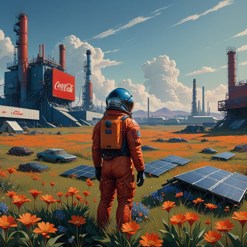 Cosmic Coke Bottling Plant on Mars in Hyperrealistic Style