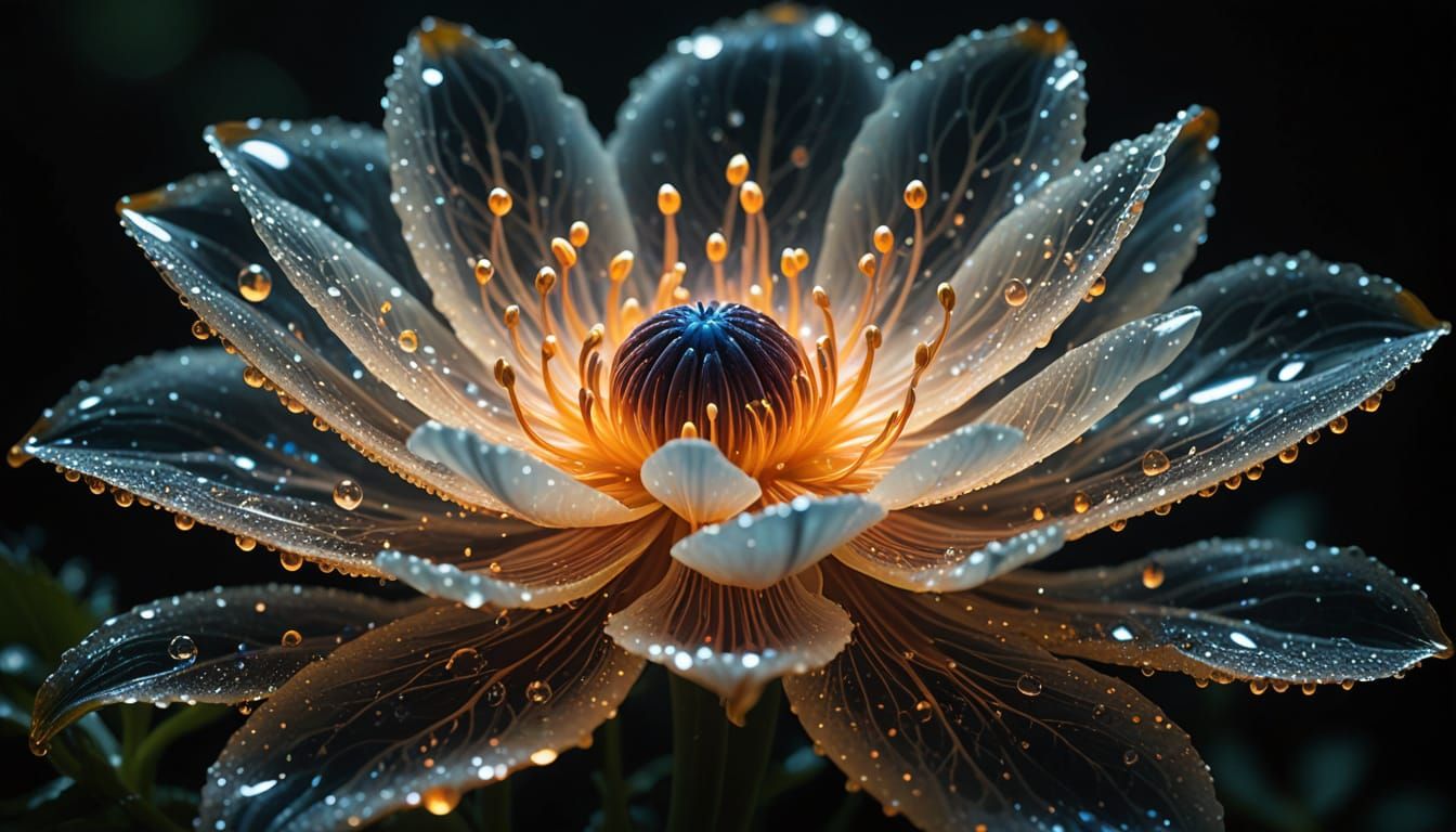 Surreal Glowing Flame Flower in Smoky Fog