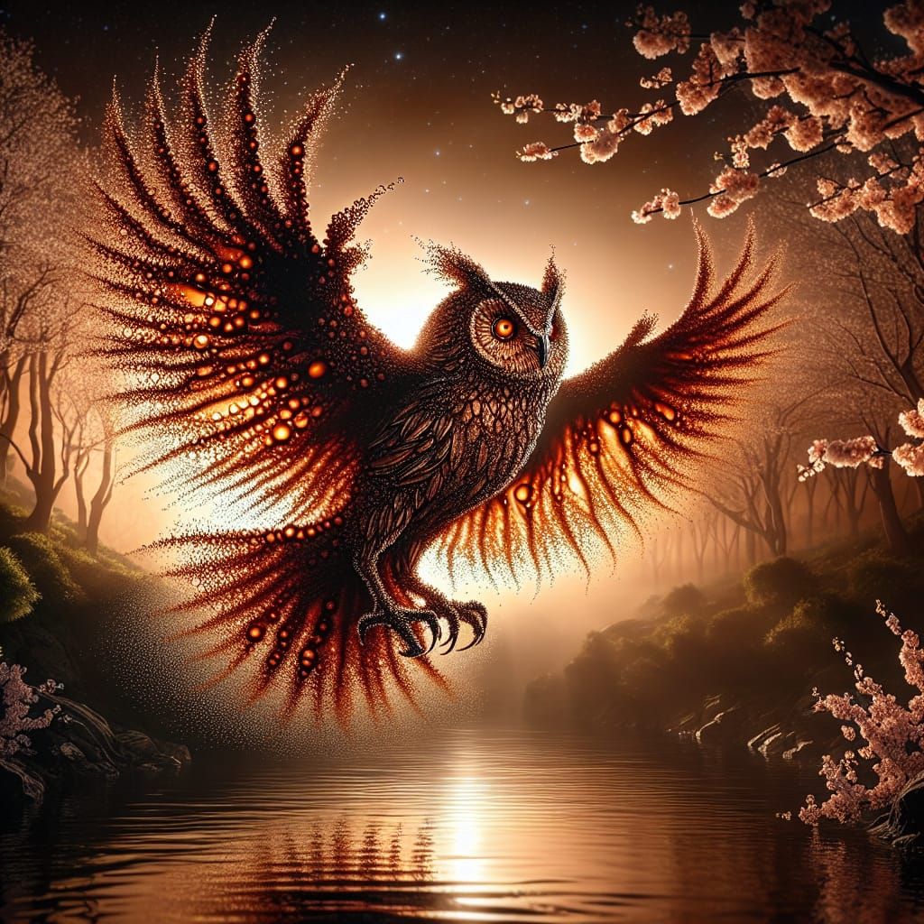 Coffee Owl in Flight: A Fantasy Scene