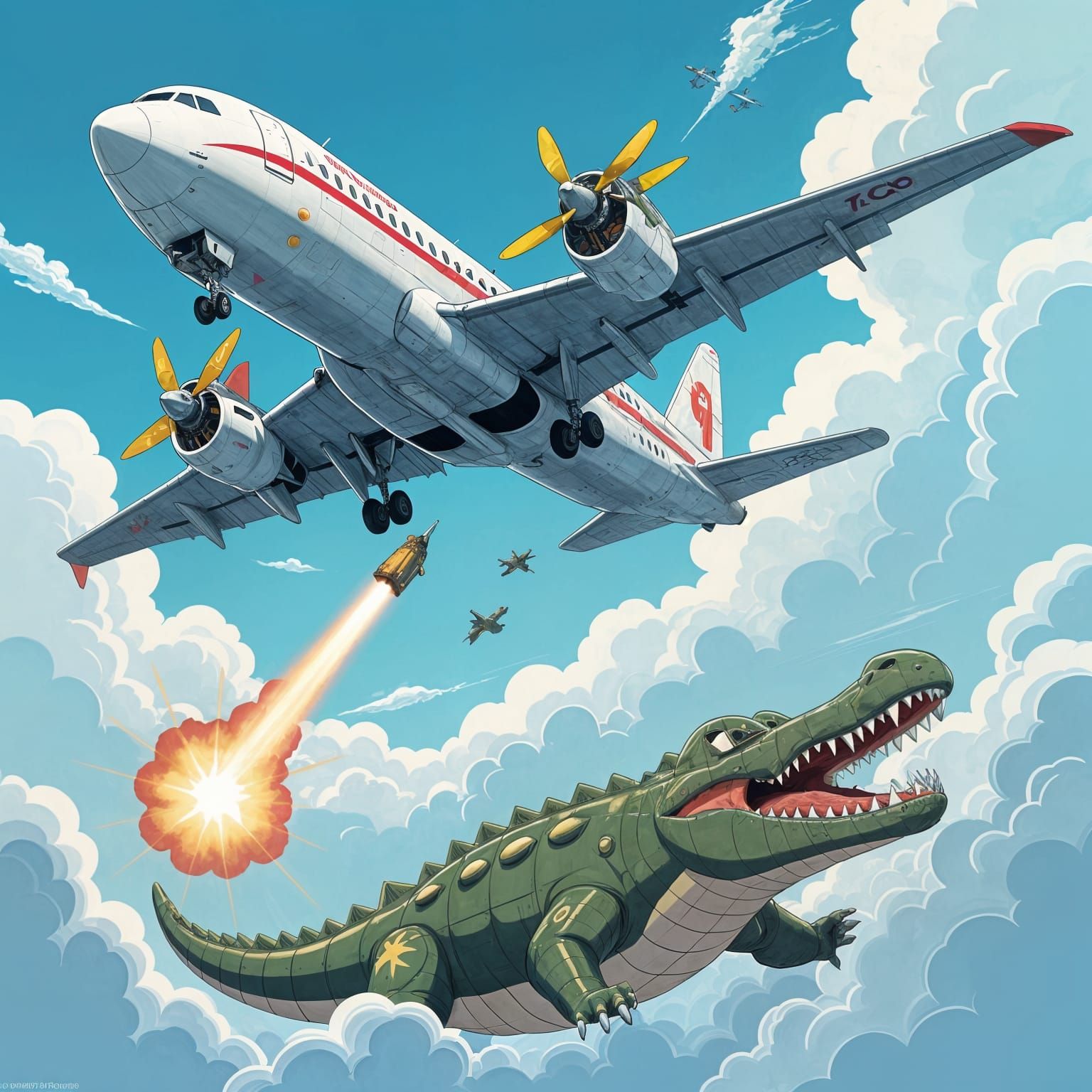 Dragon Head Aeroplane Drops Bomb, Crocodile Plane Flies