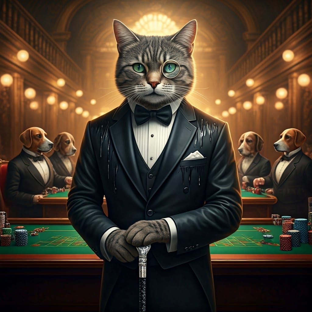 Debonair Cat in Dog Casino: Victorian-Era Elegance
