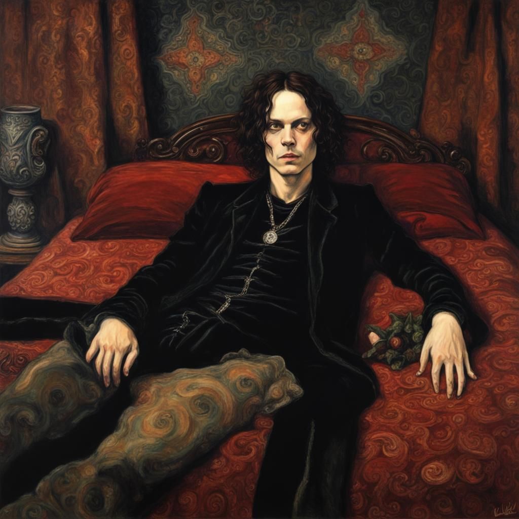 Gothic Man Lounging: Klimt and Caravaggio Inspired Art