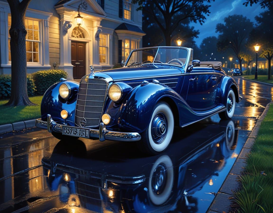 1939 Mercedes-Benz 230 Convertible Gleaming in Streetlight