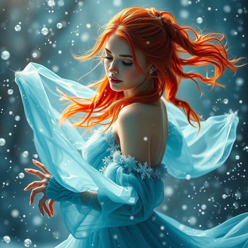 Ethereal Snow Maiden in Icy Blue Gown