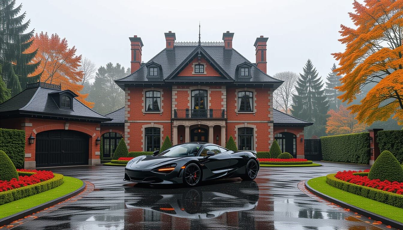 Victorian Chateau with McLaren in Misty Autumn