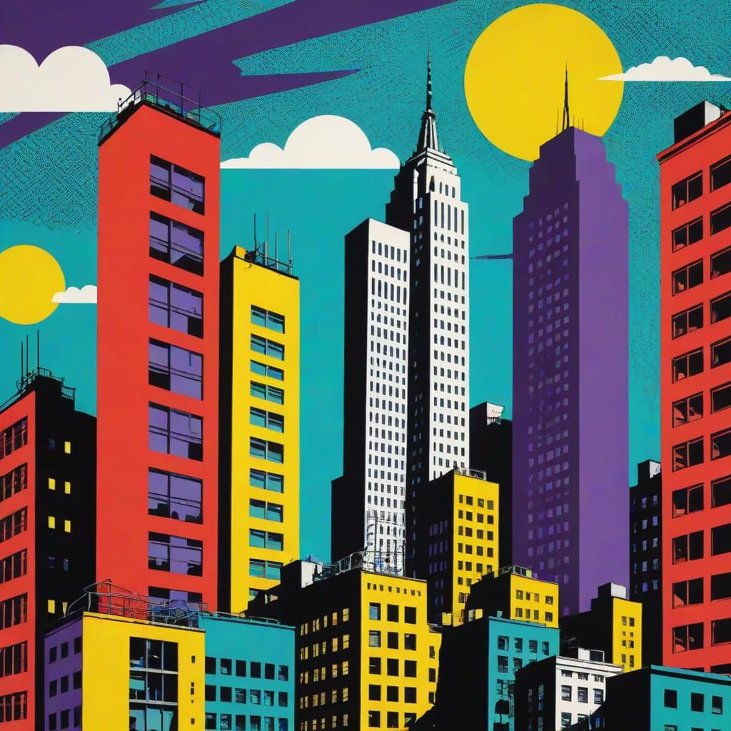 Vibrant New York Cityscape in Bold Pop Art Style
