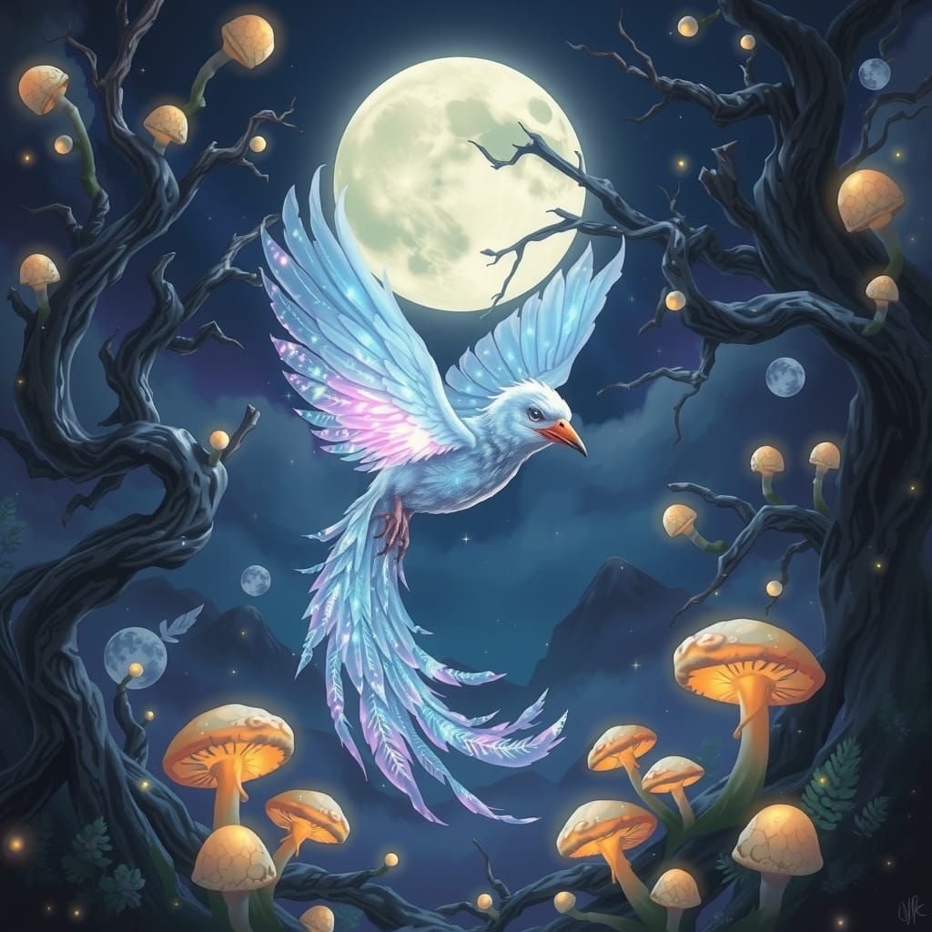 Moonlit Songbird of Eldrador in Whimsical Fantasy Style