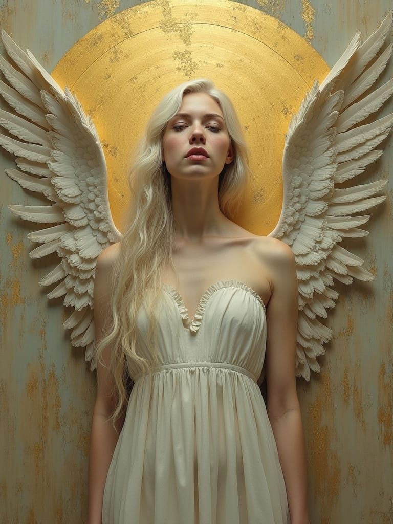 Regal Winged Figure in Verdigris and Gold