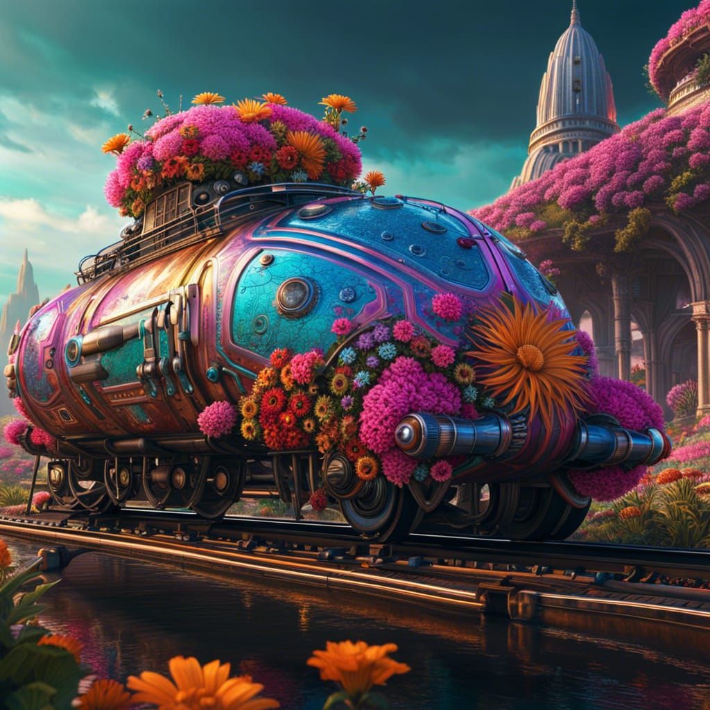 Futuristic Flowerpunk Tank Car in Sci-Fi Style