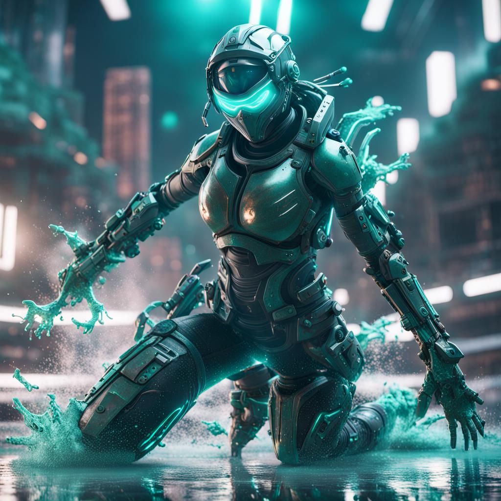 Futuristic Ninja with Acid Powers in Sci-Fi Style