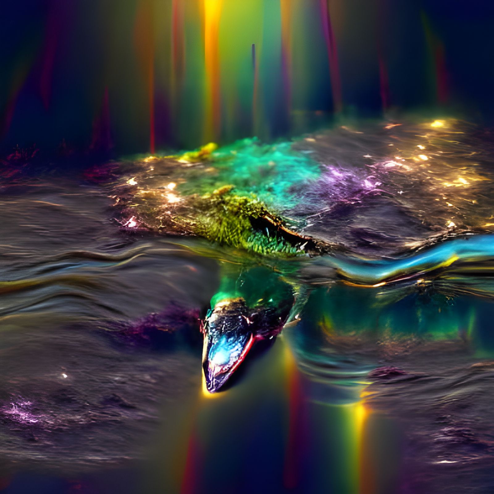 Alligator in Iridescent Water - 8K Resolution