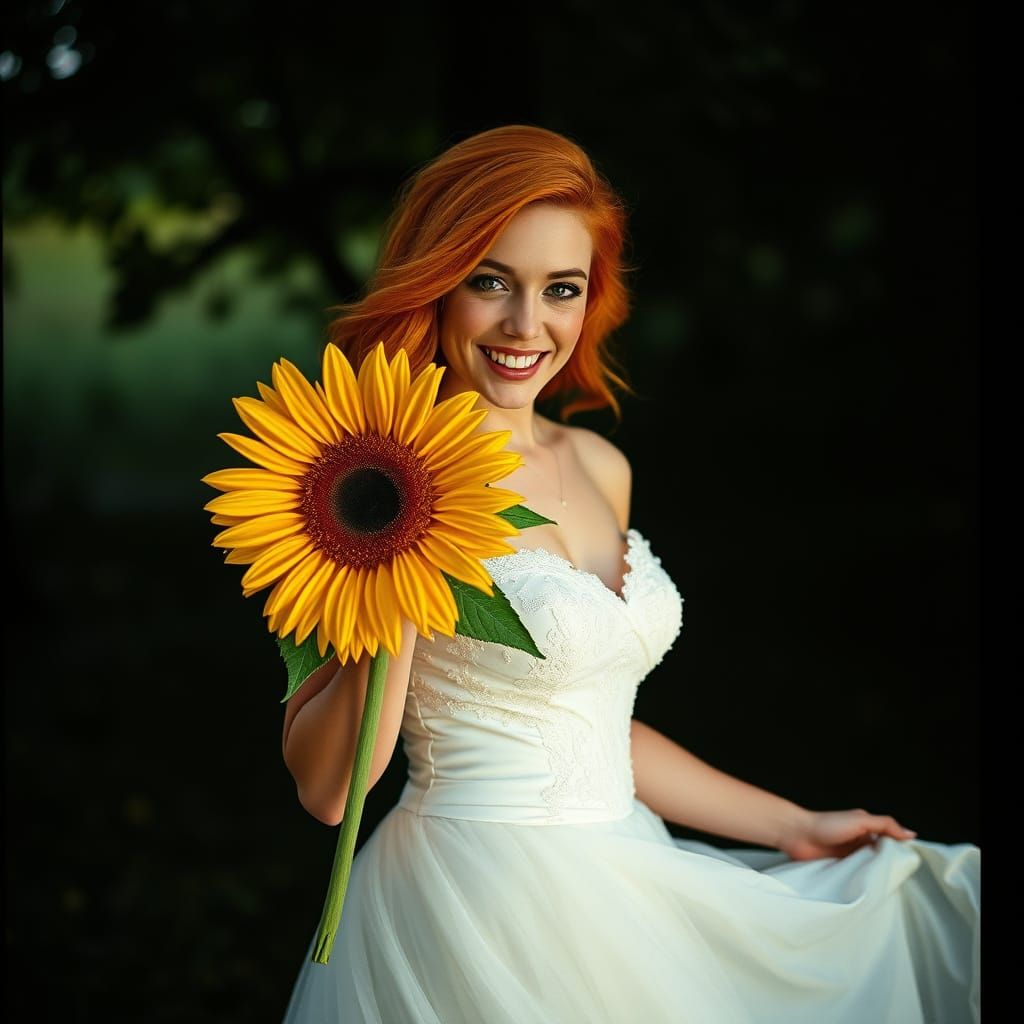 Woman with Sunflower in Cinematic Lighting