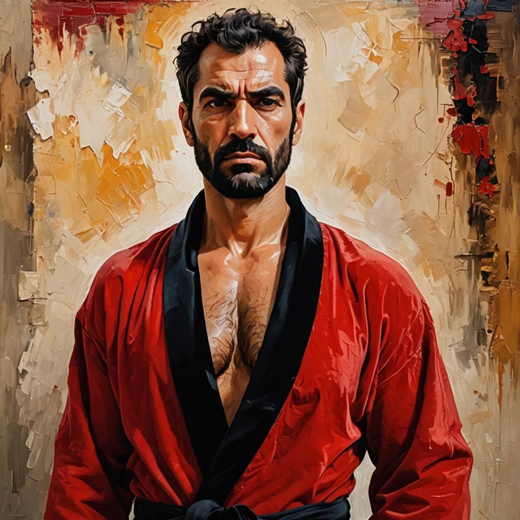 Brooding Hunk in Red Velvet: An Impasto Portrait