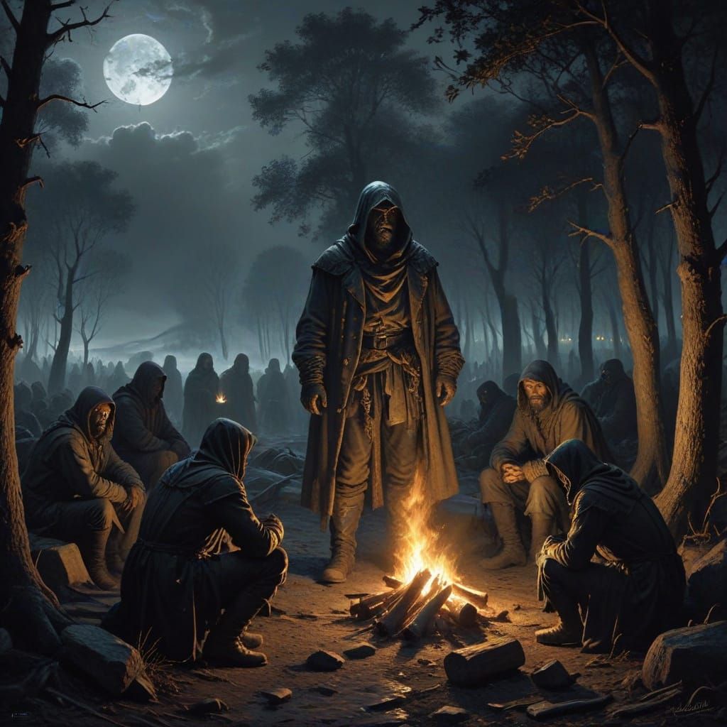 Sinister Night Encounter by Firelight