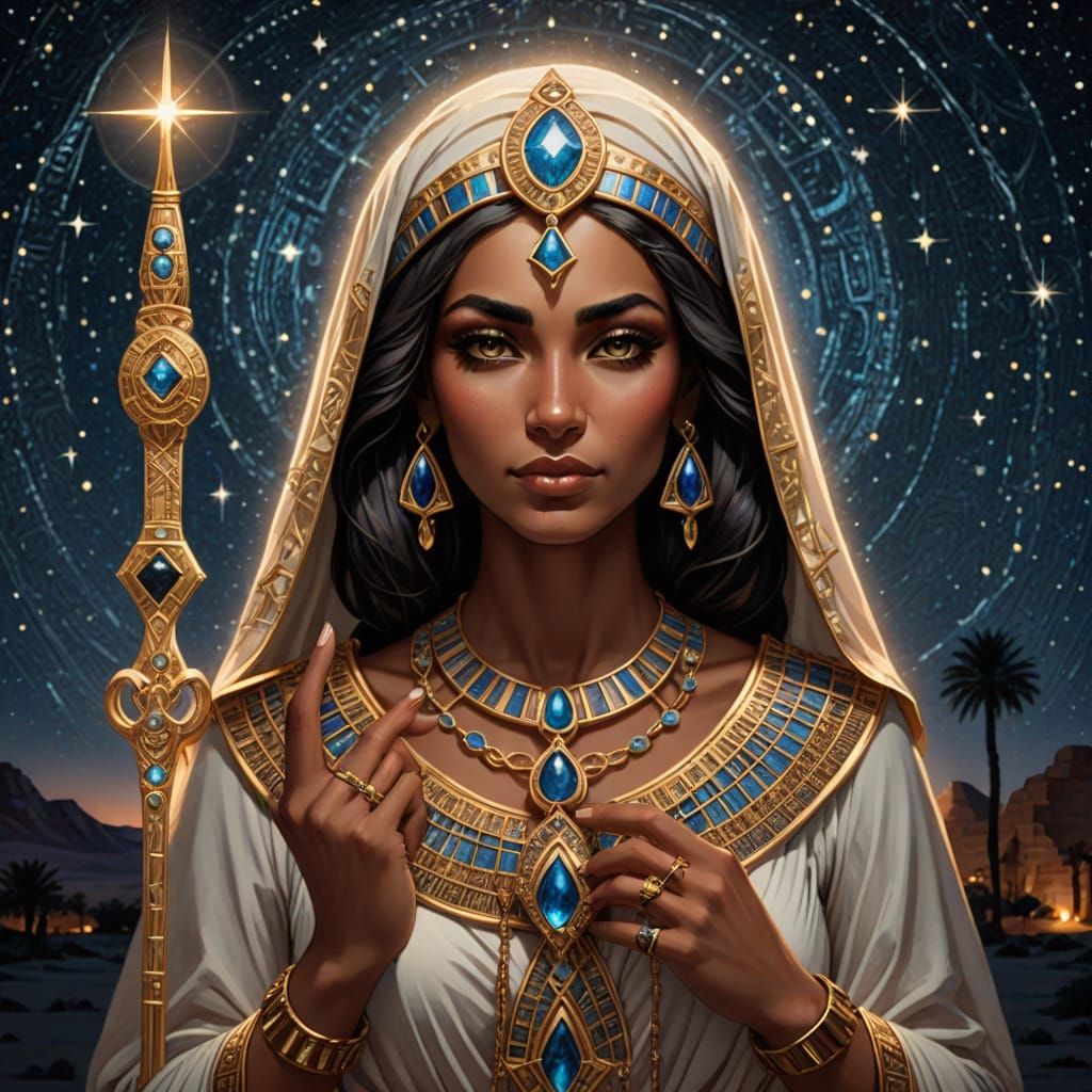 Egyptian Priestess Under Starry Night