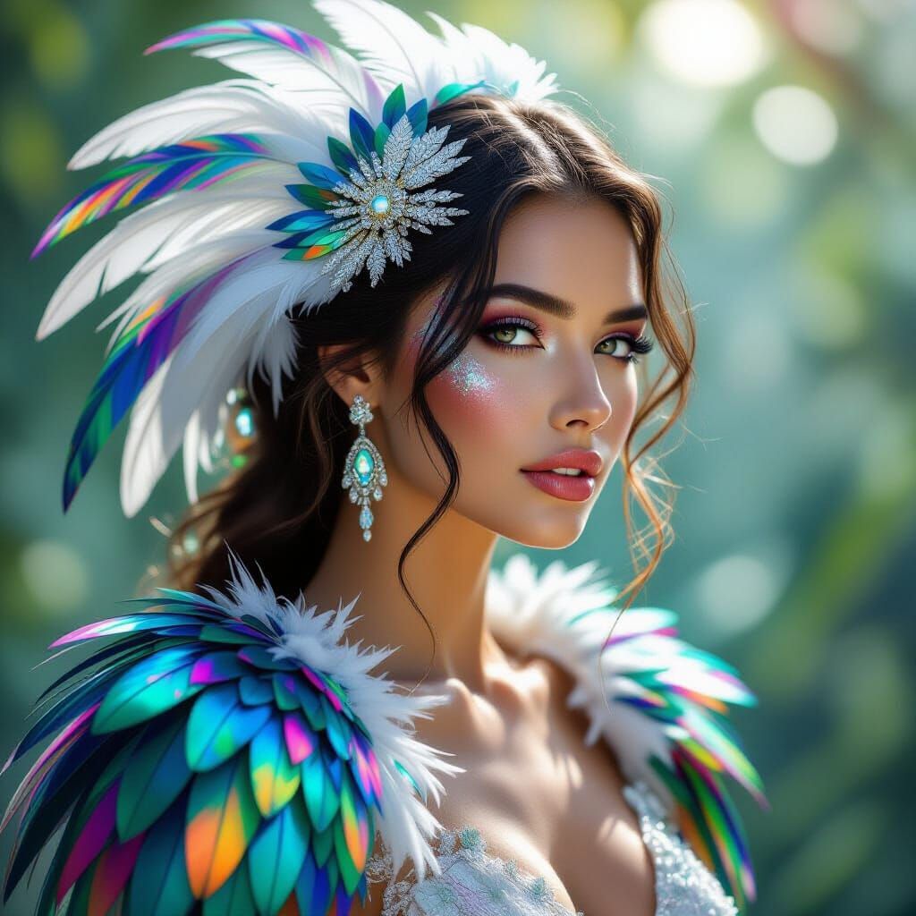 Stunning Parrot Feather Dress with White Accent