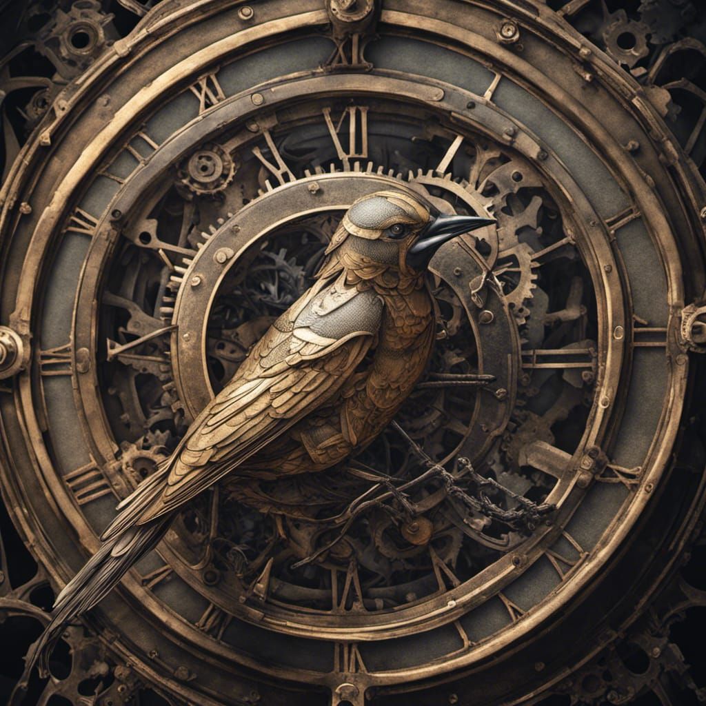 Hyperrealistic Clockwork Bird: Intricate Detail, Sharp Focus