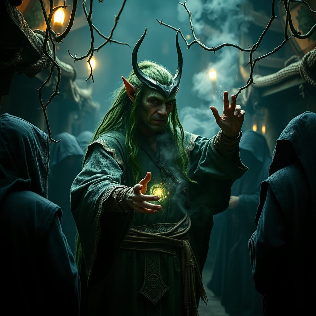 Majestic Wood Elf Druid Confronts Cultists in Medieval Fanta...