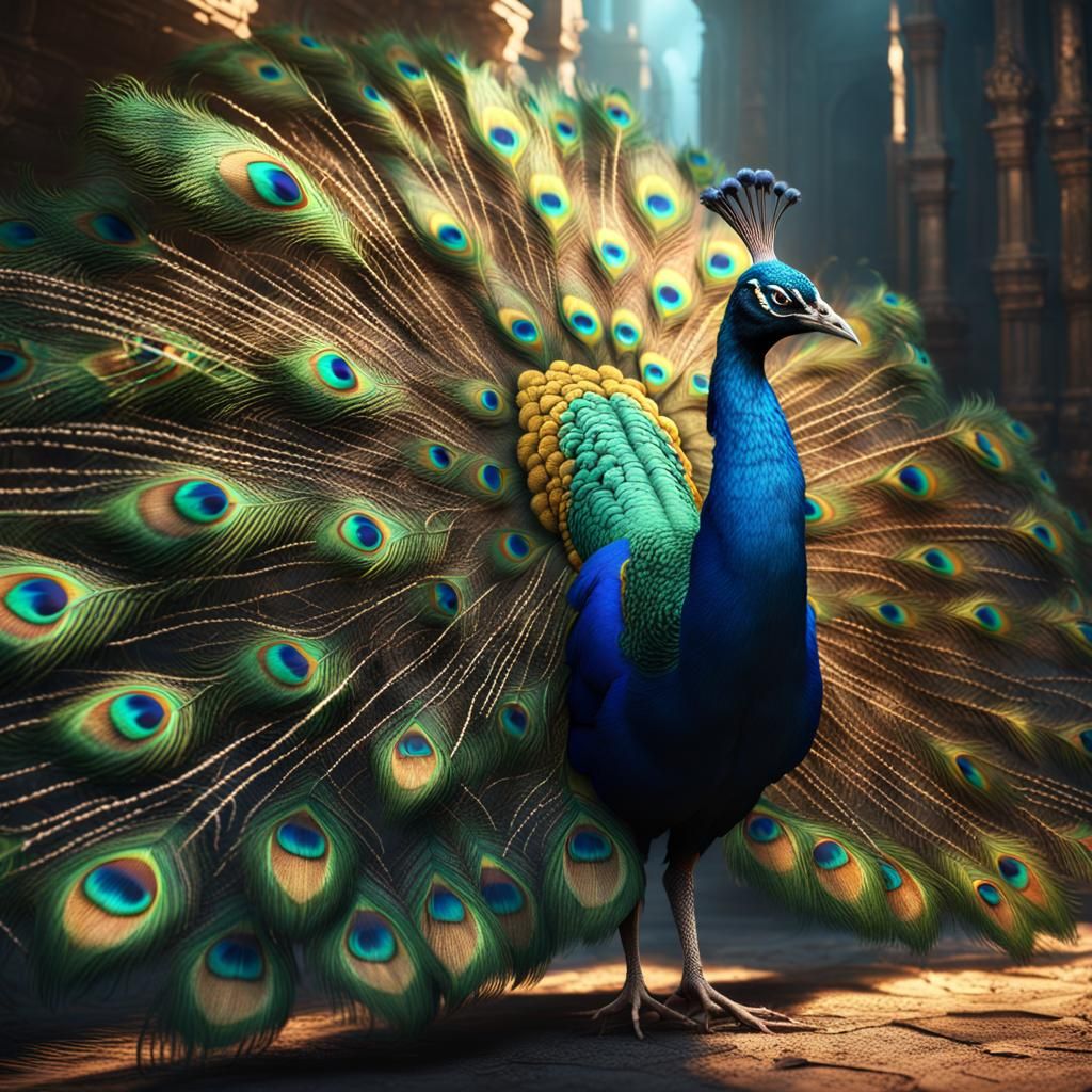 Vibrant Peacock Feathers in Sunlight: Fantasy Art