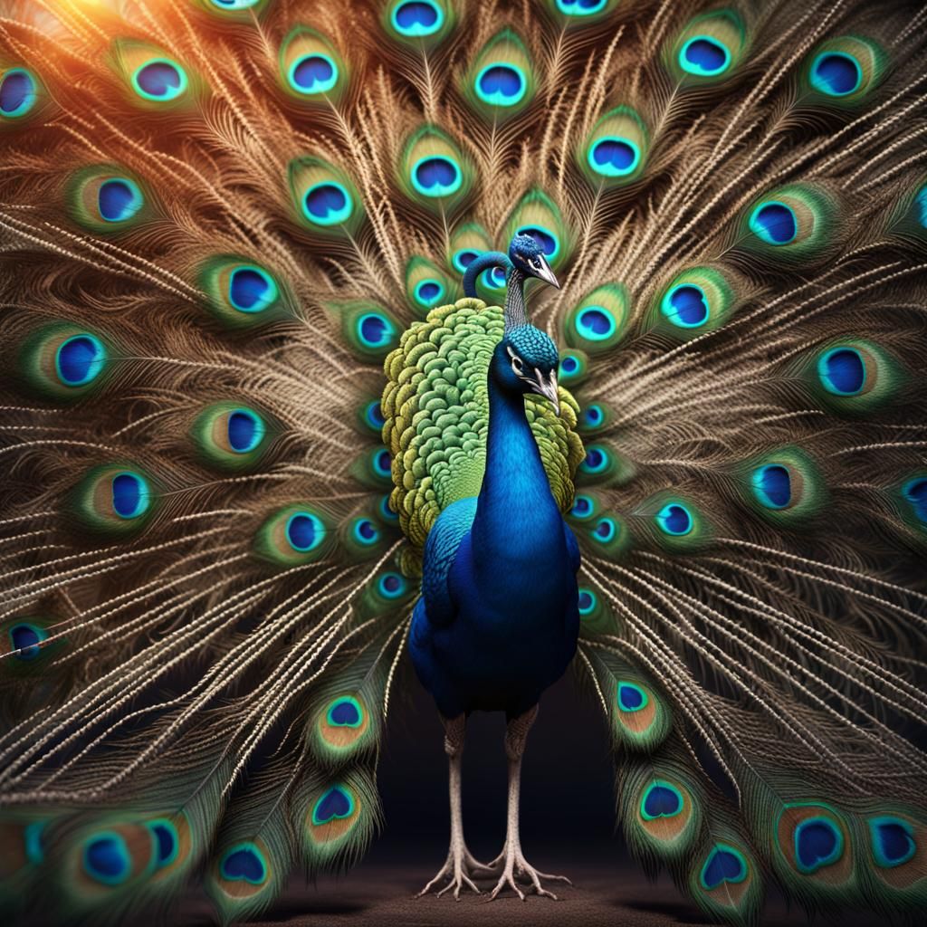 Detailed Peacock Feather Display in Sunlight