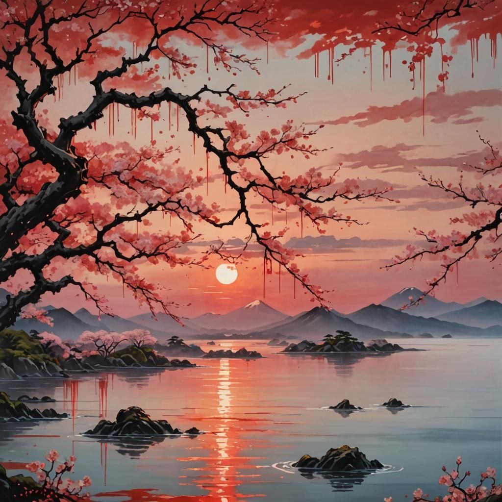 Spring Blossoms & Mountain Sunset