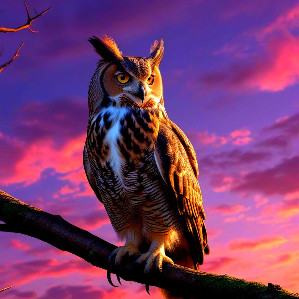 Majestic Great Horned Owl at Sunset