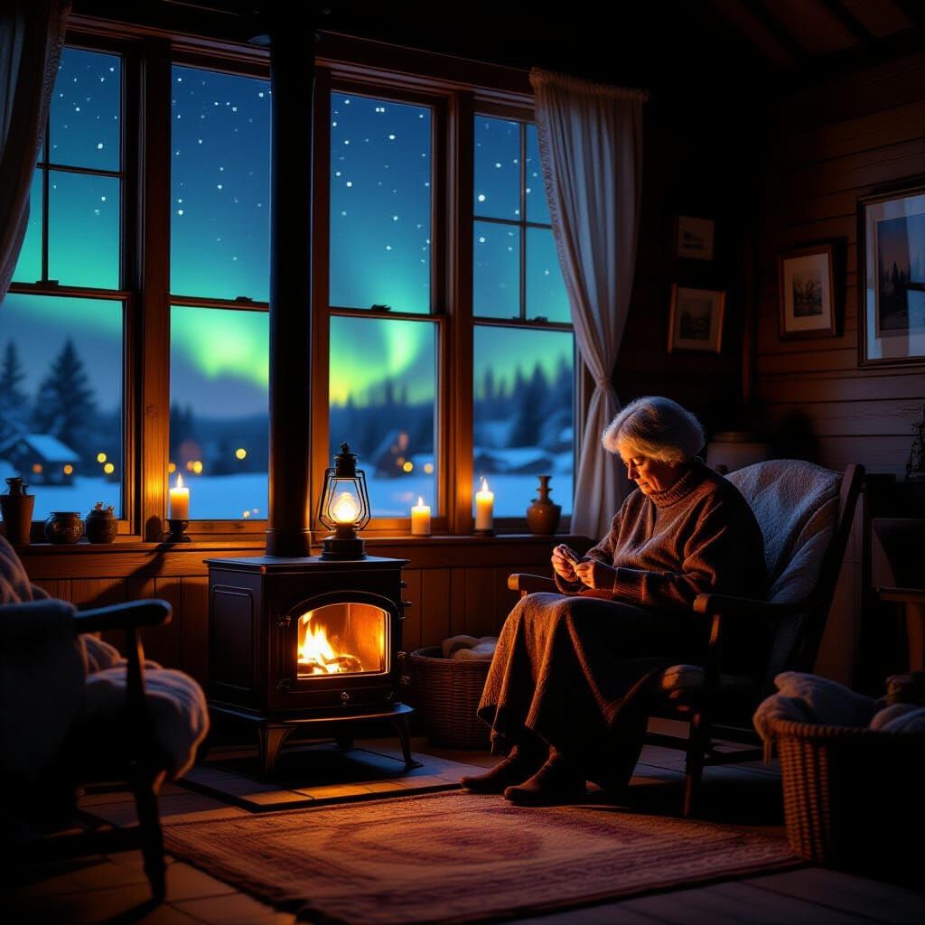 Nostalgic Farmhouse Living Room Aglow with Lamp Light