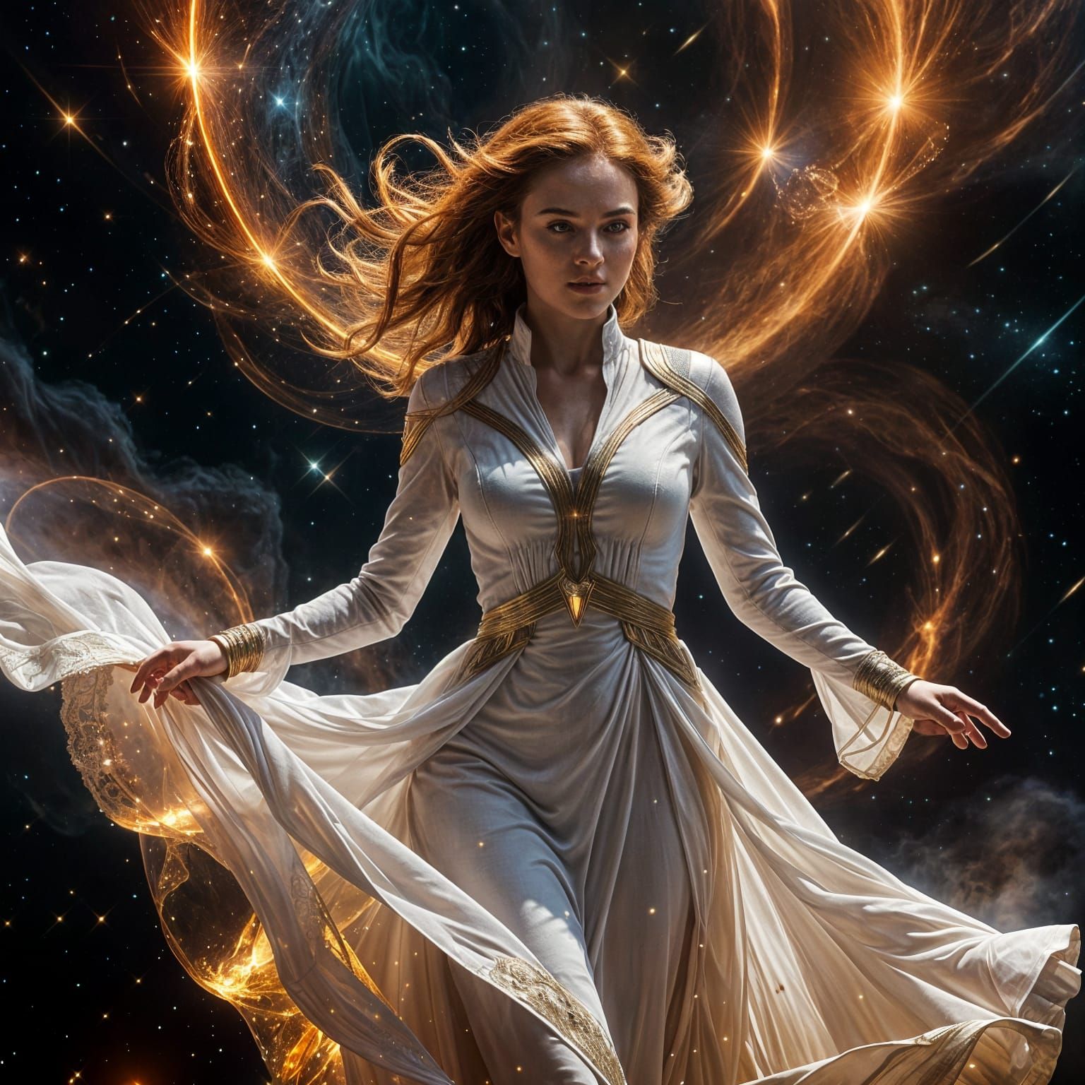 Starfleet Officer Emerges From Nebula in Ethereal Gown