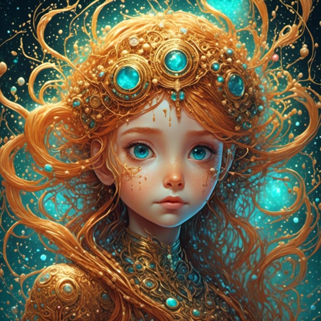 Cosmic Darling with Copper Braid in Space