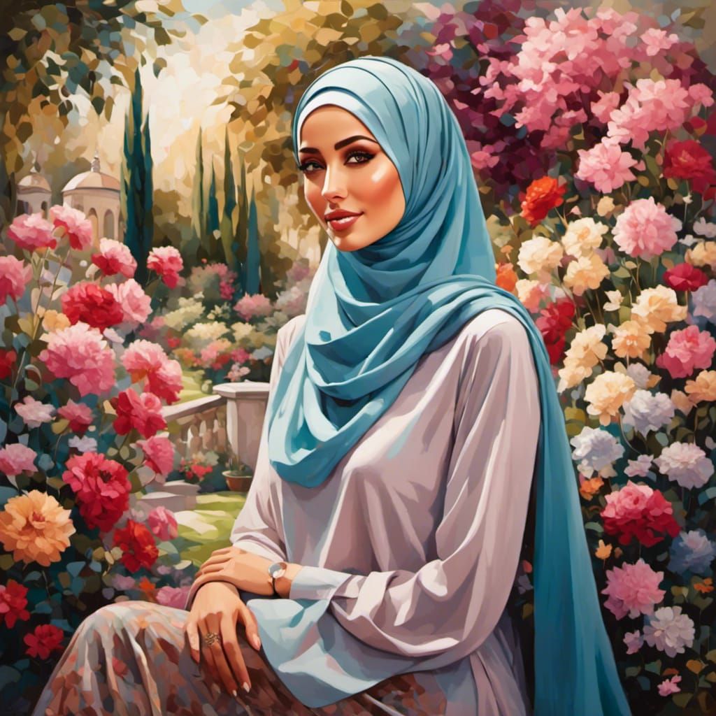 Hijabi Woman in a Beautiful Garden