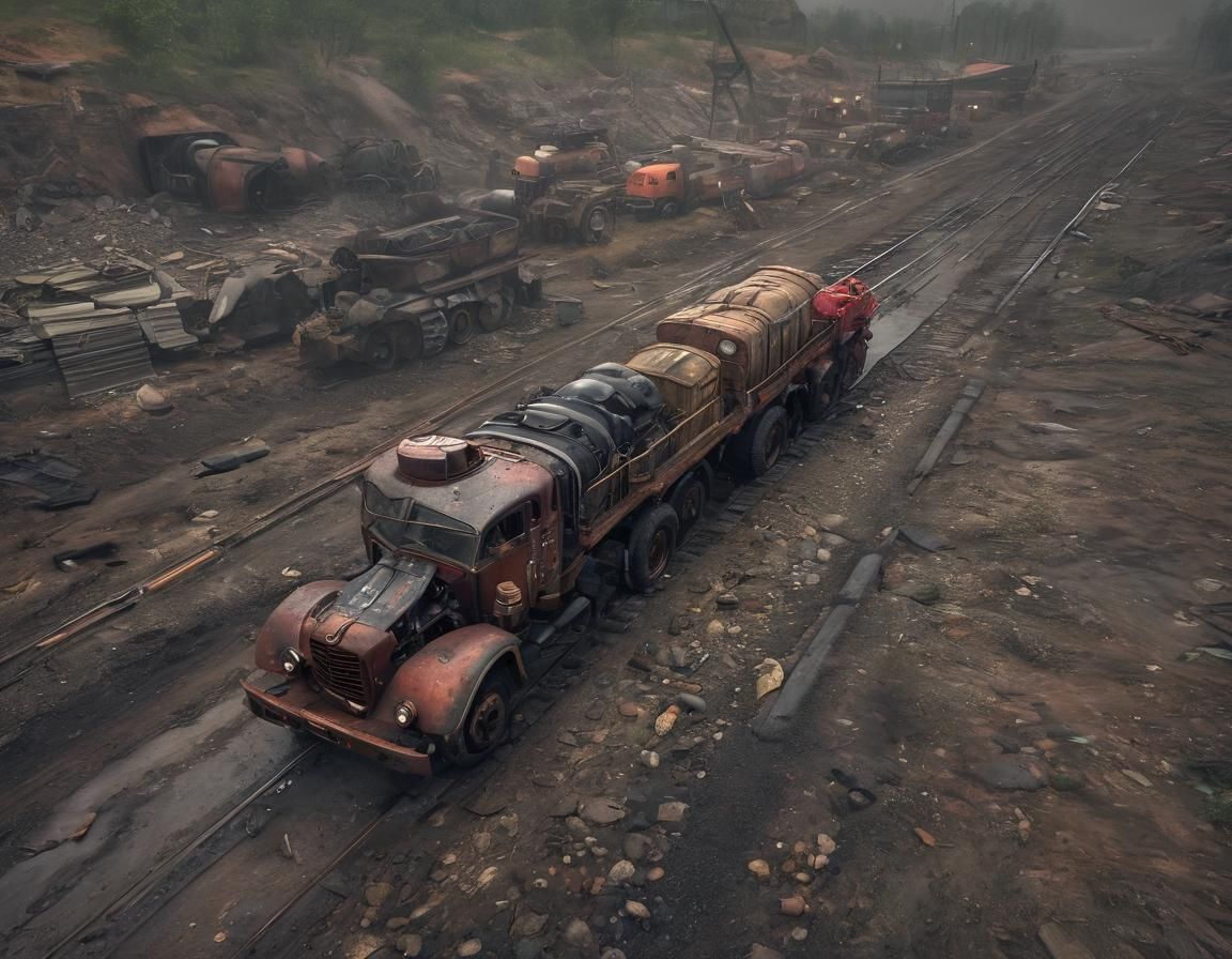 Dieselpunk Truck in Industrial Sunset