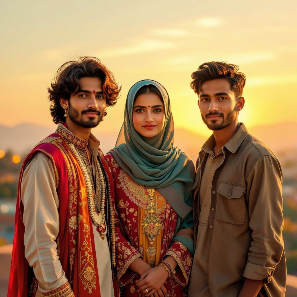 Diverse Youth in Golden Hour, Romantic Realism Style