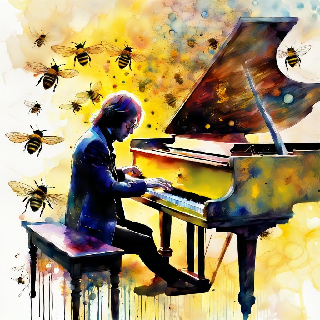 John Lennon's Bee Vortex: A Digital Watercolor