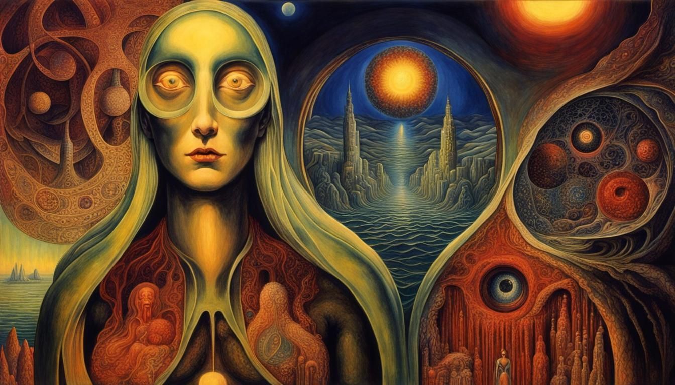 Surreal Esoteric Age Painting in Ernst Fuchs Style