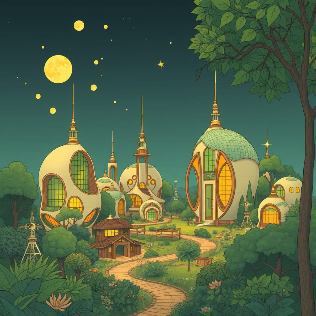 Art Nouveau Solarpunk Ecovillage: Sustainable Future