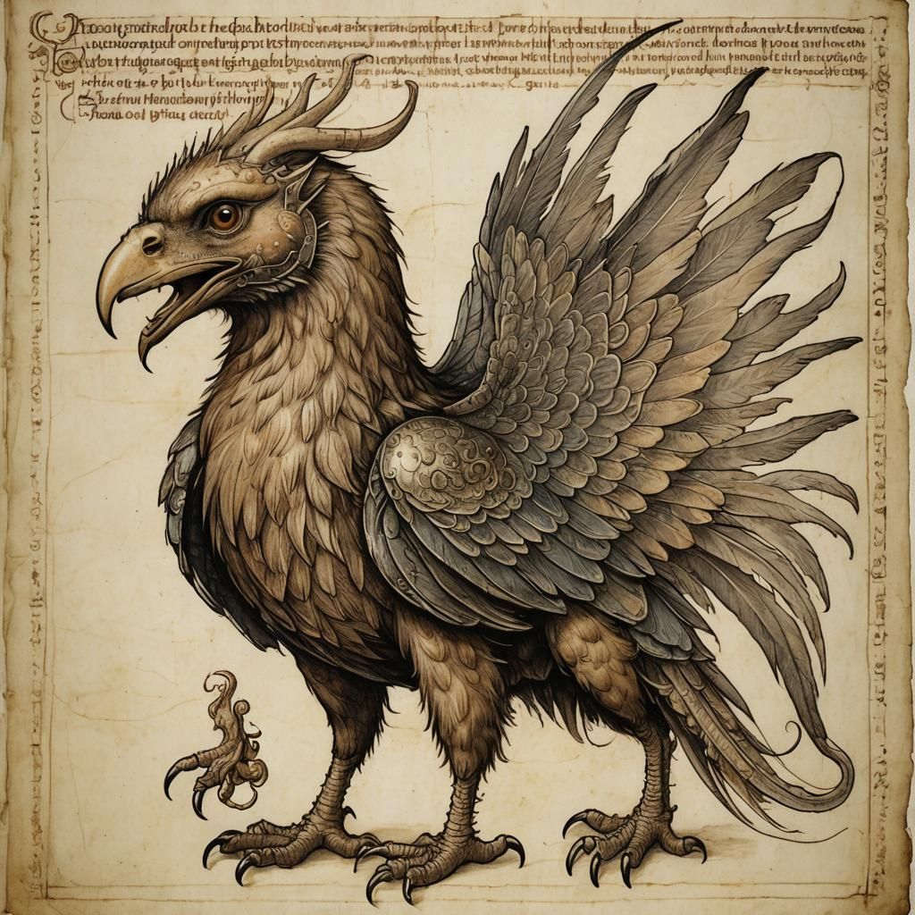 Cockatrice in Leonardo da Vinci Style Bestiary
