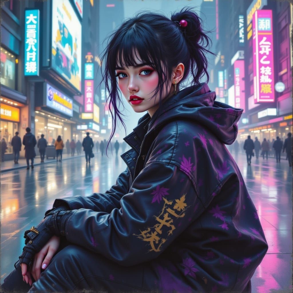 Neon Dreams in Pastel Hues, a Lone Skater Girl in the City