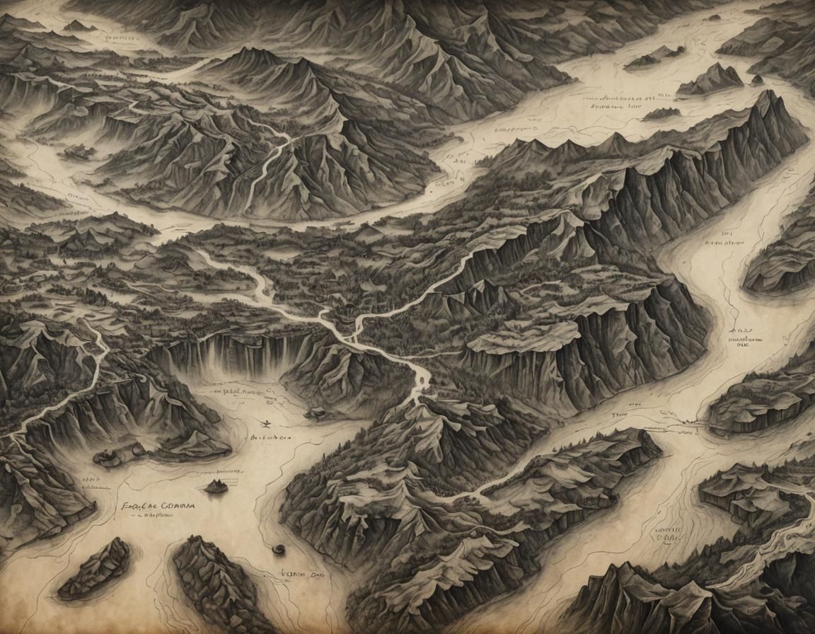 Ancient Civilization Landscape Charcoal Map