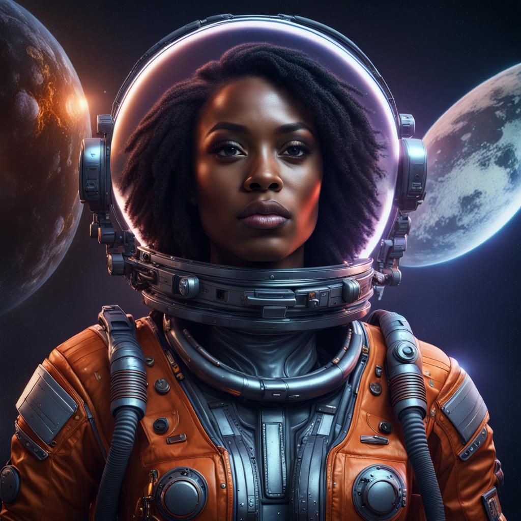 Hyperrealistic Astronaut Woman in Space, Detailed Matte Pain...