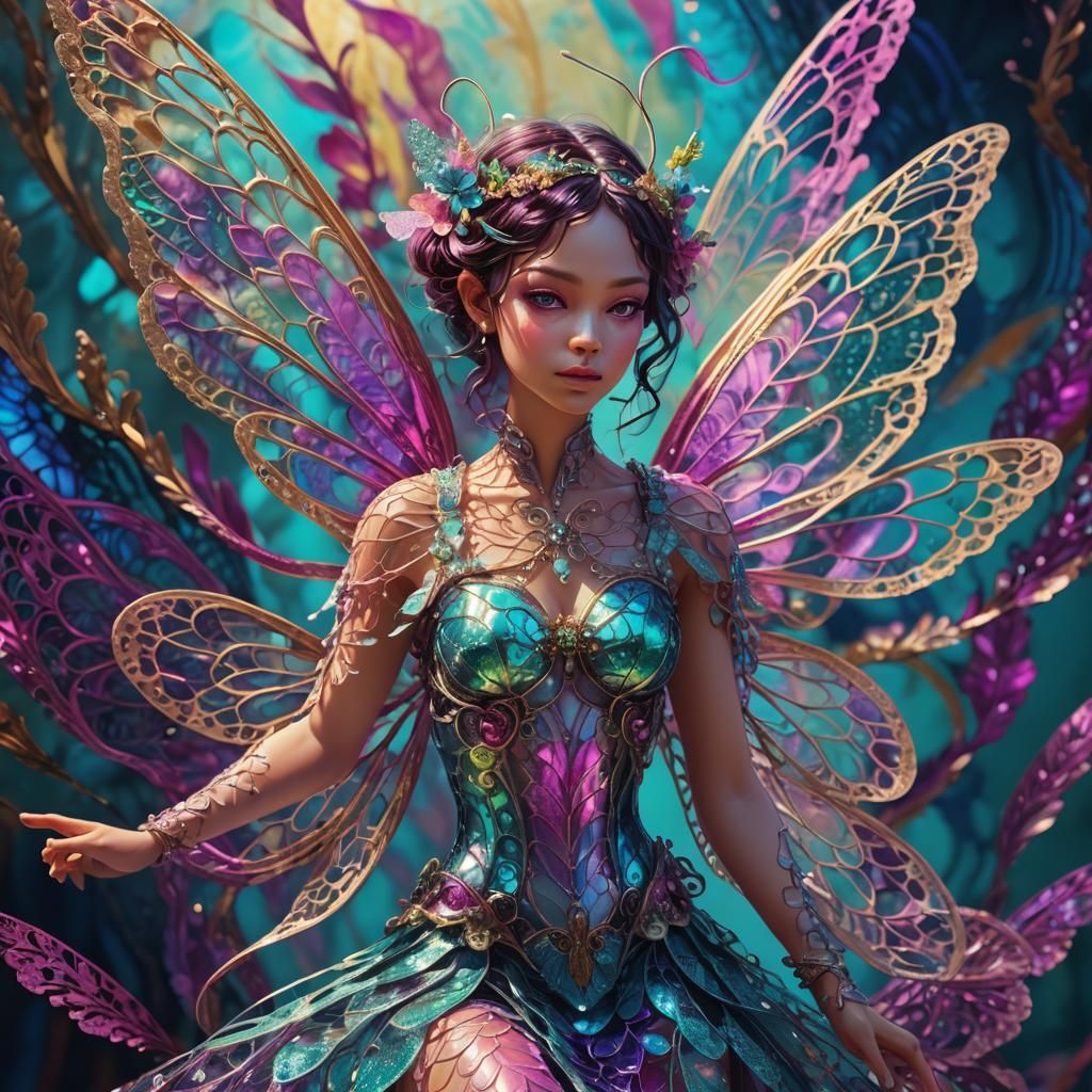 Iridescent Lacewing Fairy in Contemporary Expressionism