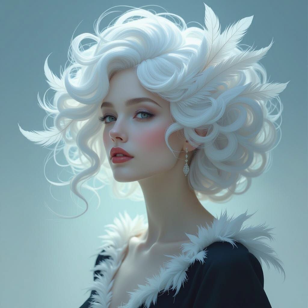 Ethereal Woman with Cloud-like Hair in Pre-Raphaelite Style